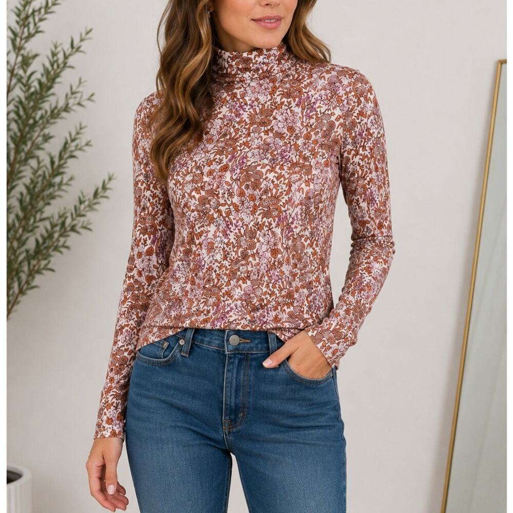 J.Crew Re-Imagined Floral Turtleneck Top Size Large